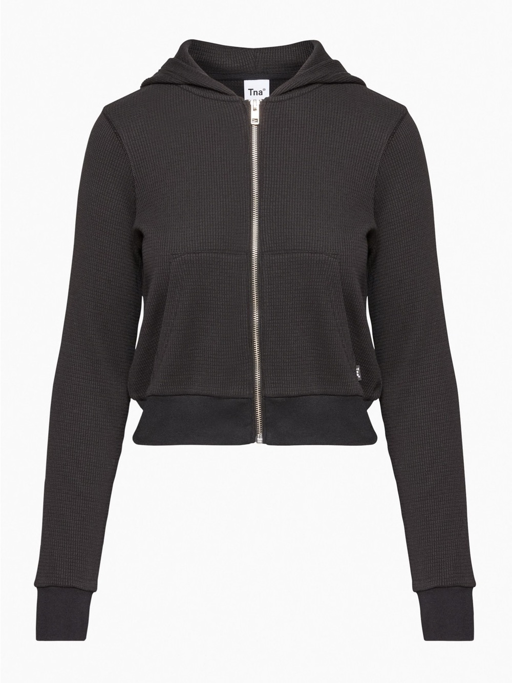 Aritzia TNA waffle zip hoodie black casual lounge comfort sz sm